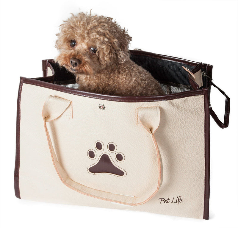 Pet Life Posh Paw Elegant Leatherette Designer Fashion Travel Pet Dog Carrier Tote