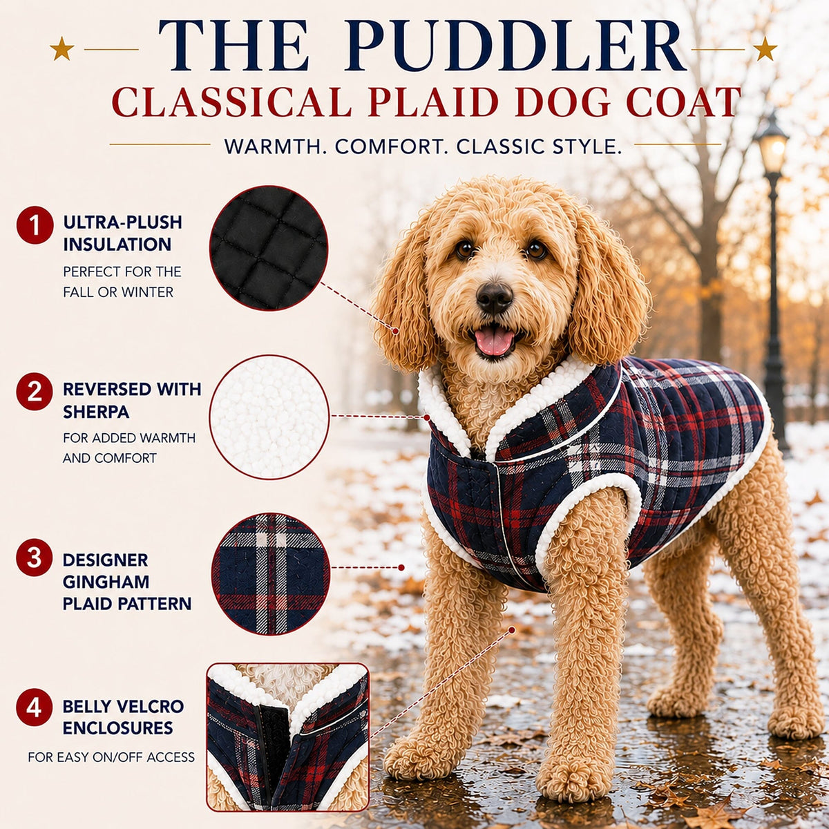 Pet Life Puddler Classical Insulated Fashion Plaid Dog Coat | HT Animal Supply