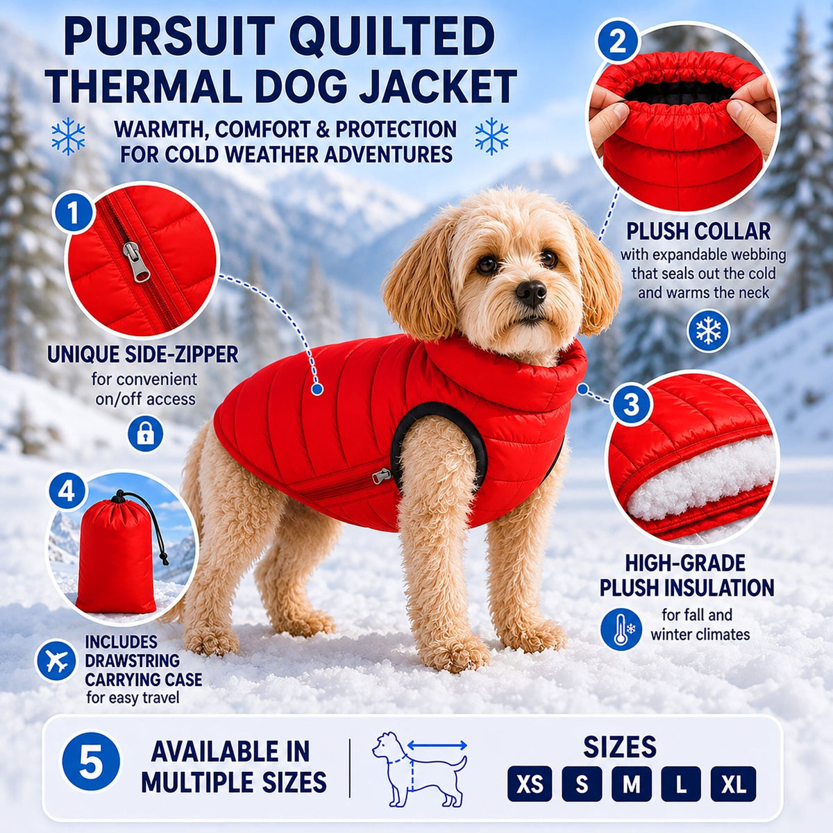 Pet Life Pursuit Quilted Ultra-Plush Thermal Dog Jacket | HT Animal Supply