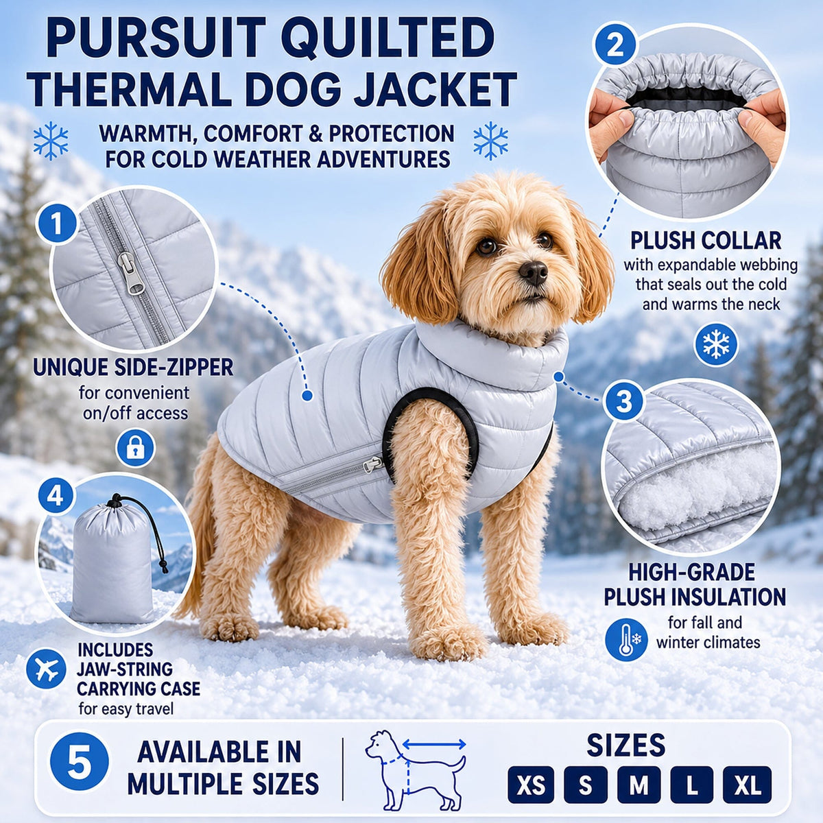 Pet Life Pursuit Quilted Ultra-Plush Thermal Dog Jacket | HT Animal Supply