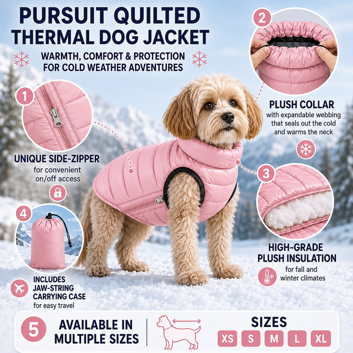 Pet Life Pursuit Quilted Ultra-Plush Thermal Dog Jacket | HT Animal Supply
