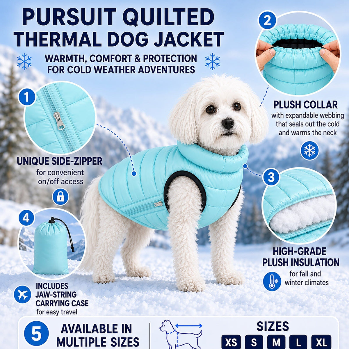 Pet Life Pursuit Quilted Ultra-Plush Thermal Dog Jacket | HT Animal Supply
