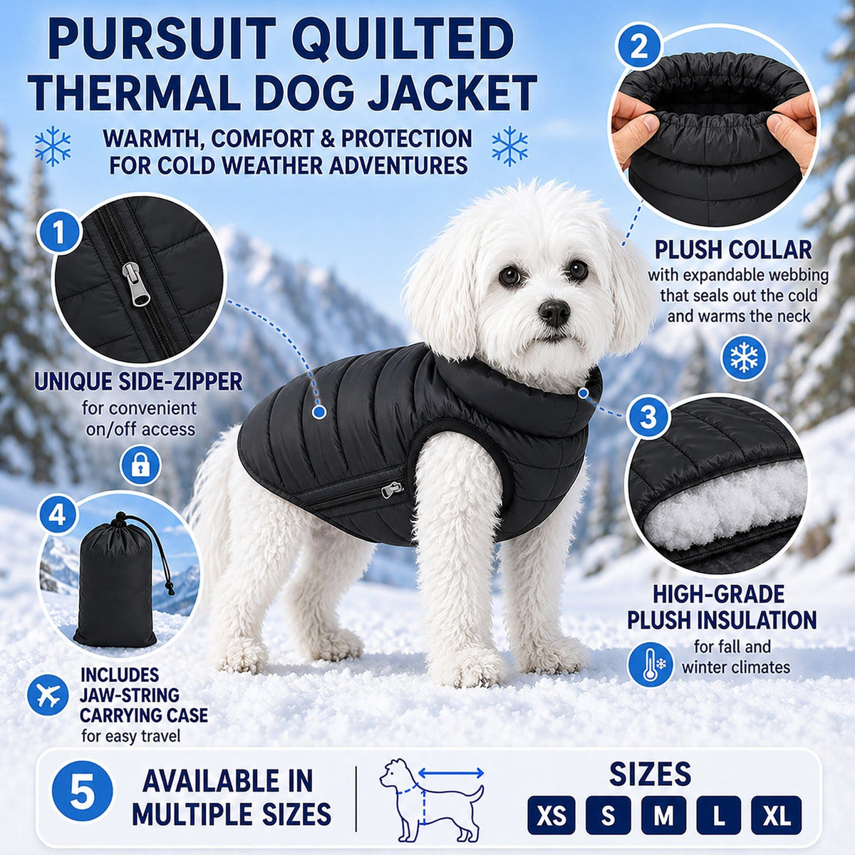 Pet Life Pursuit Quilted Ultra-Plush Thermal Dog Jacket | HT Animal Supply