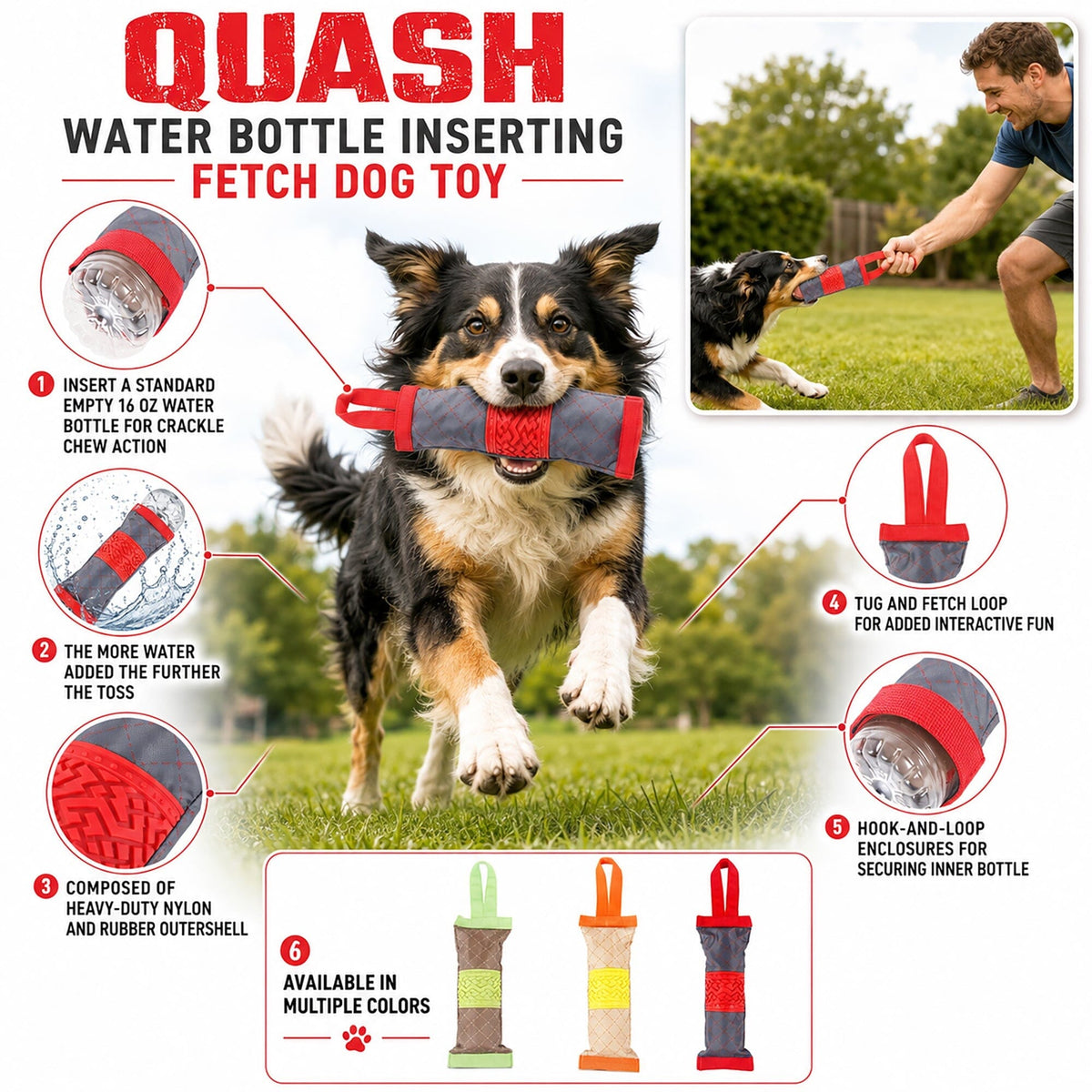 Pet Life Quash Water Bottle Inserting Nylon and Rubber Crackling Dog Toy | HT Animal Supply