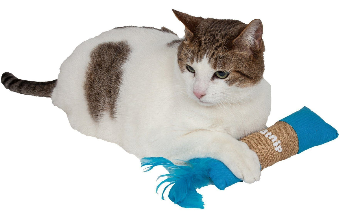 Pet Life Duffle Feathered Squeak and Crinkle Teaser Plush Cat Toy