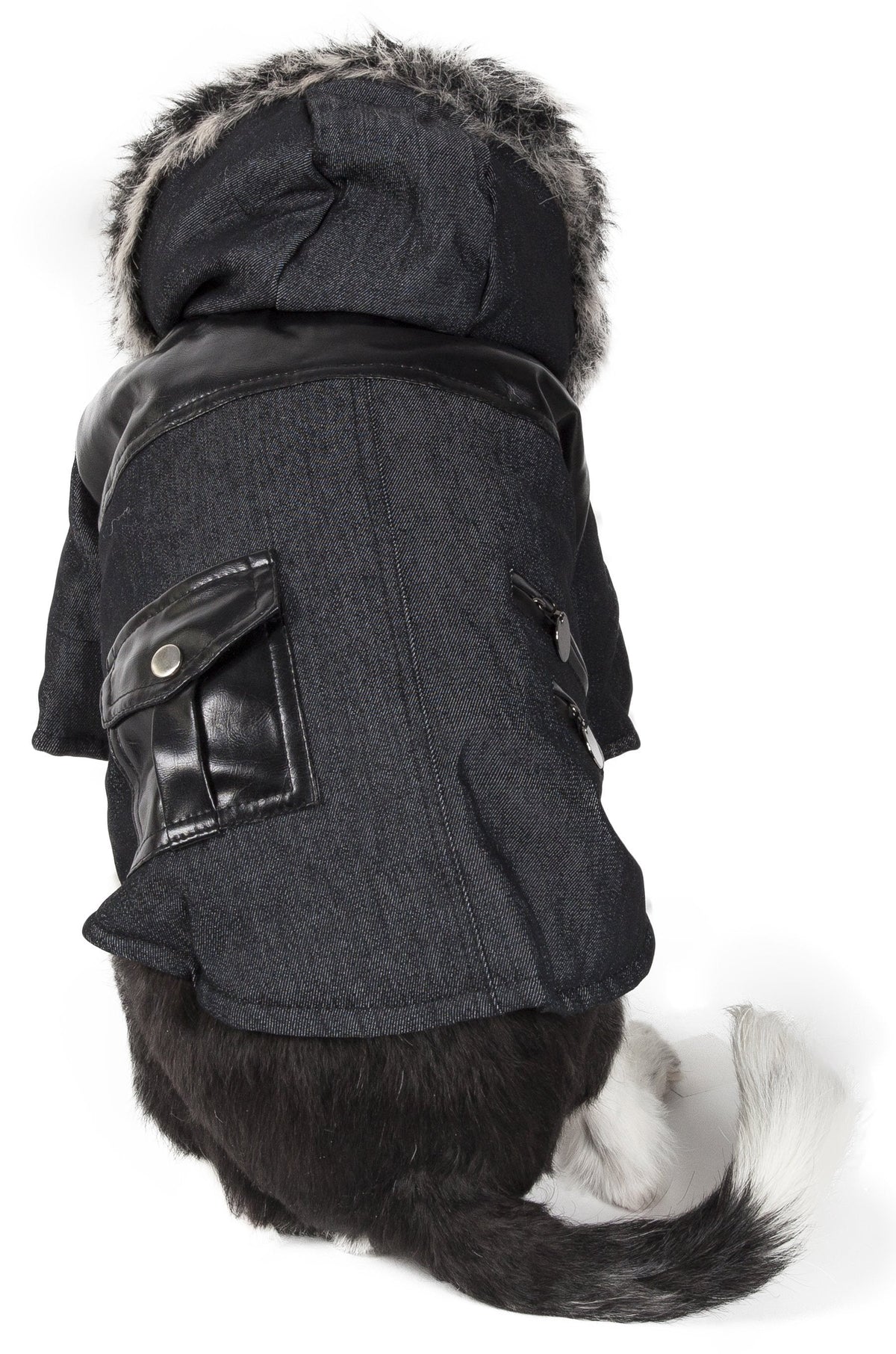Pet Life Ruff-Choppered Denim Fashioned Wool Dog Coat Jacket