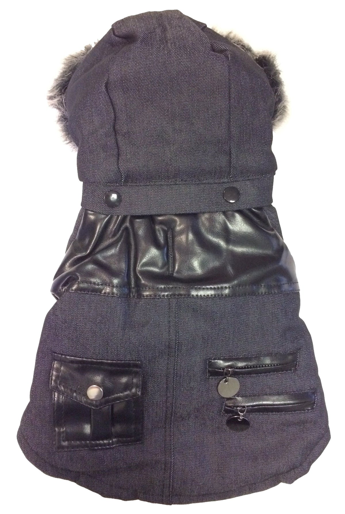 Pet Life Ruff-Choppered Denim Fashioned Wool Dog Coat Jacket