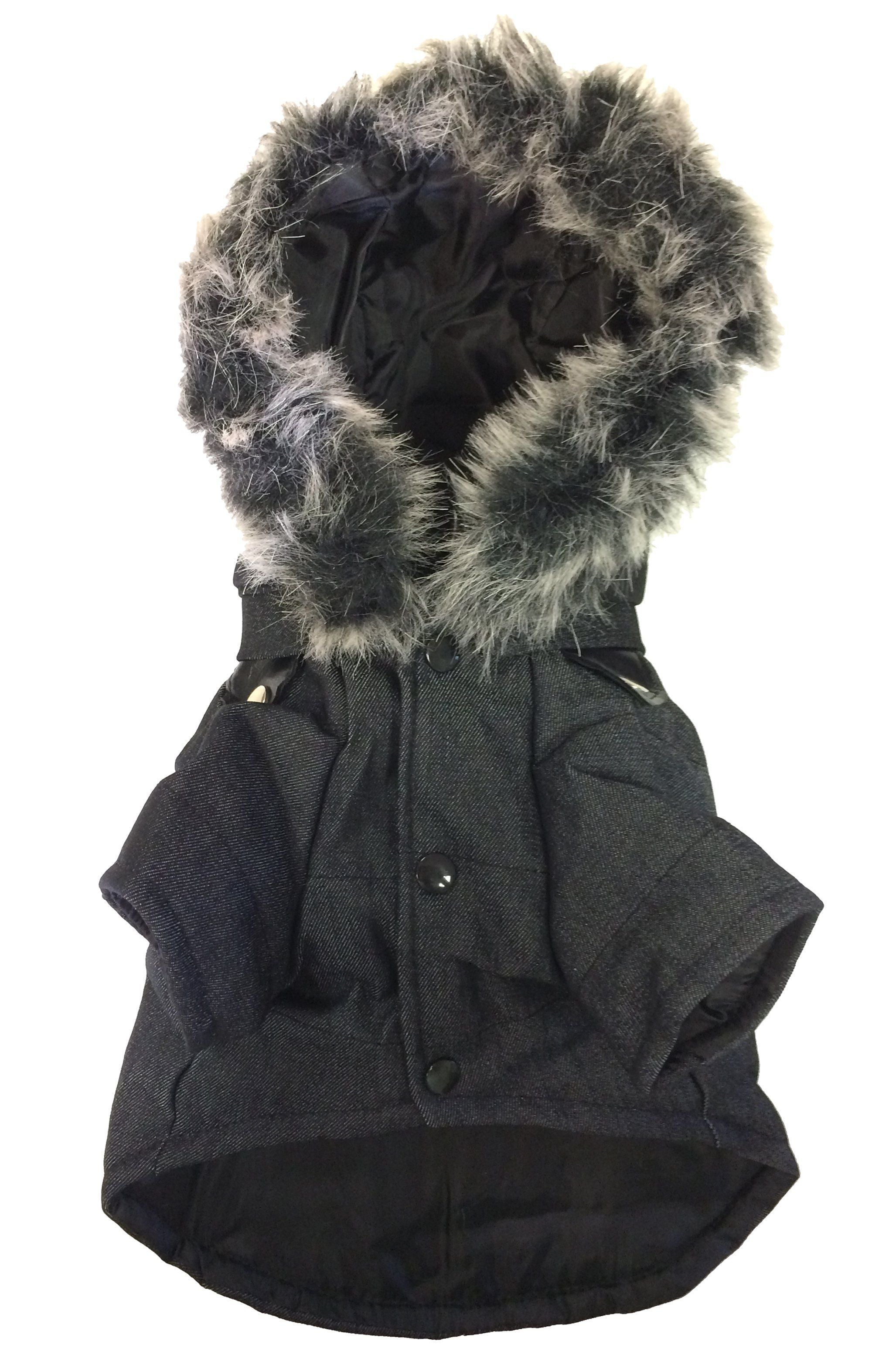 Pet Life Ruff-Choppered Denim Fashioned Wool Dog Coat Jacket