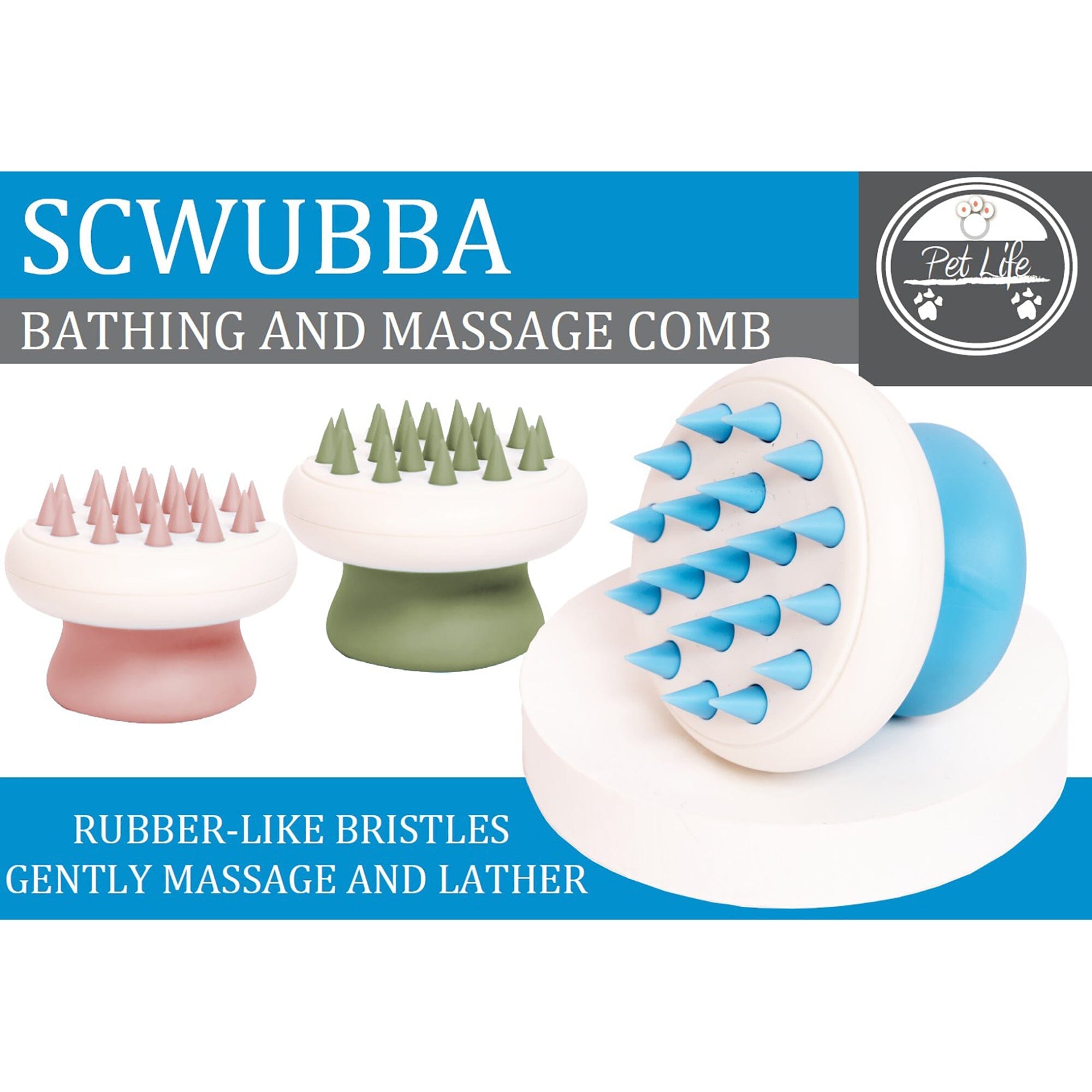 Pet Life Scwubba Handheld Bathing Brushing and Massaging Soft Flexible Grooming Pet Comb | HT Animal Supply