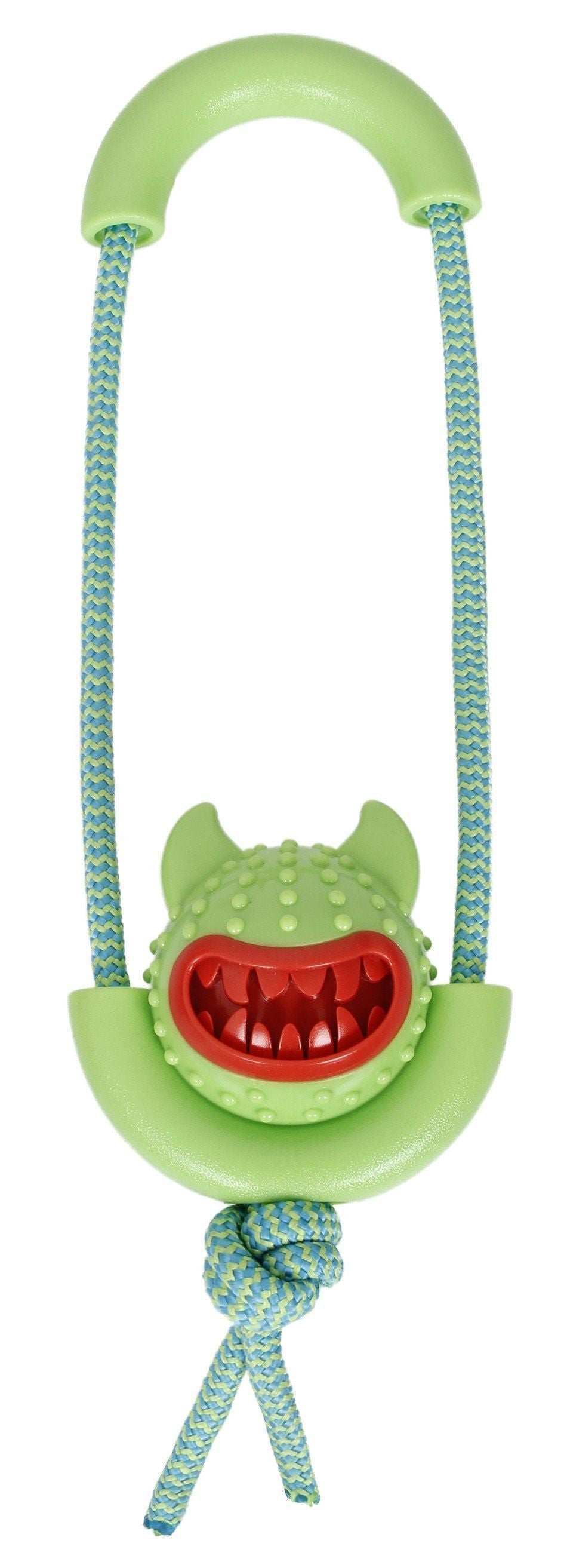 Pet Life Sling-Away Tug and Squeak Natural Jute and Rubber Dog Toy