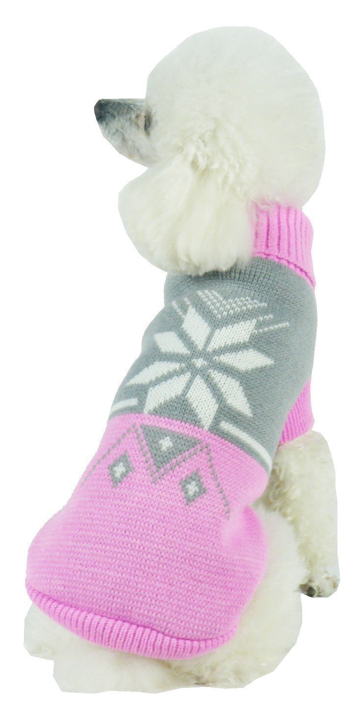 Pet Life Snow Flake Cable-Knitted Ribbed Fashion Turtle Neck Dog Sweater