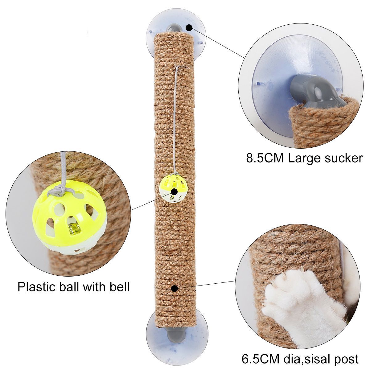 Pet Life Stick N Claw Sisal Rope and Toy Suction Cup Stick Shaped Cat Scratcher