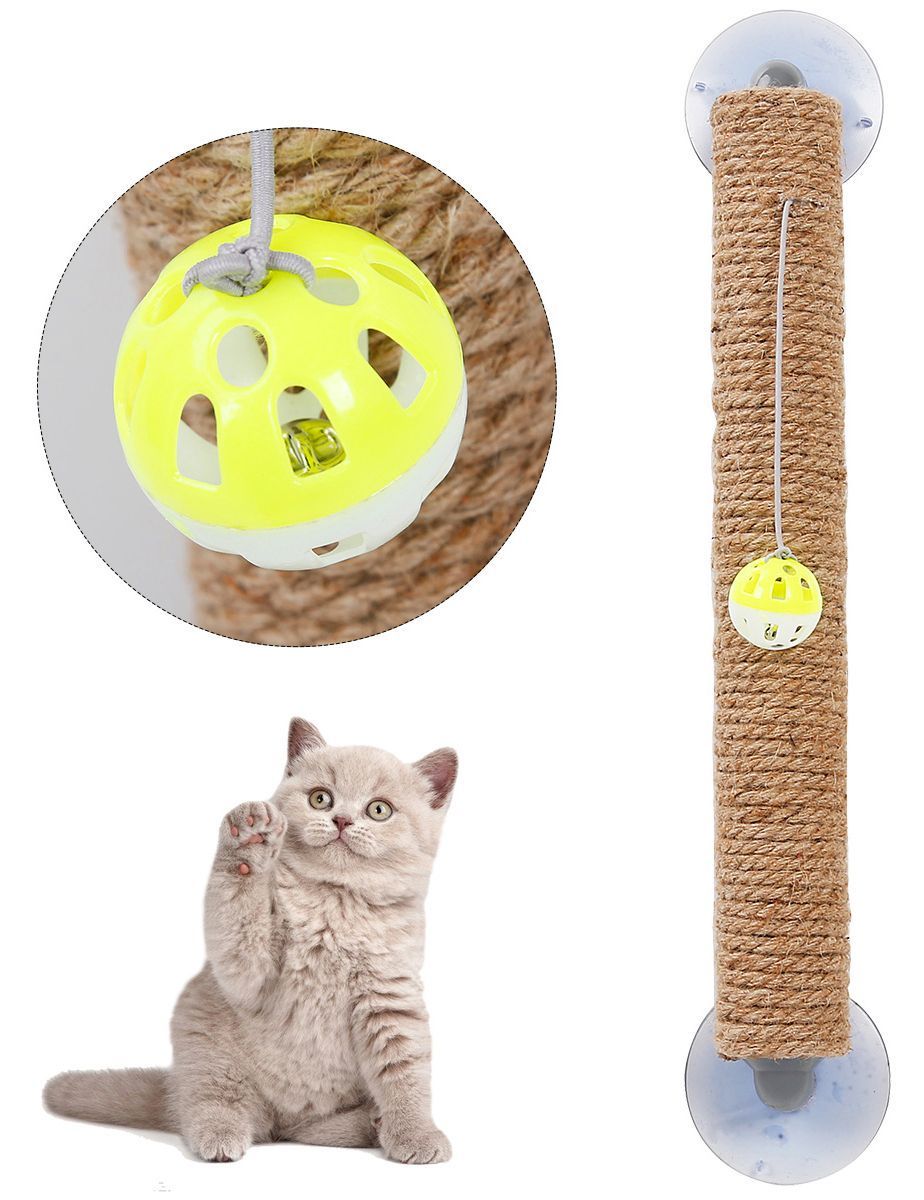 Pet Life Stick N Claw Sisal Rope and Toy Suction Cup Stick Shaped Cat Scratcher