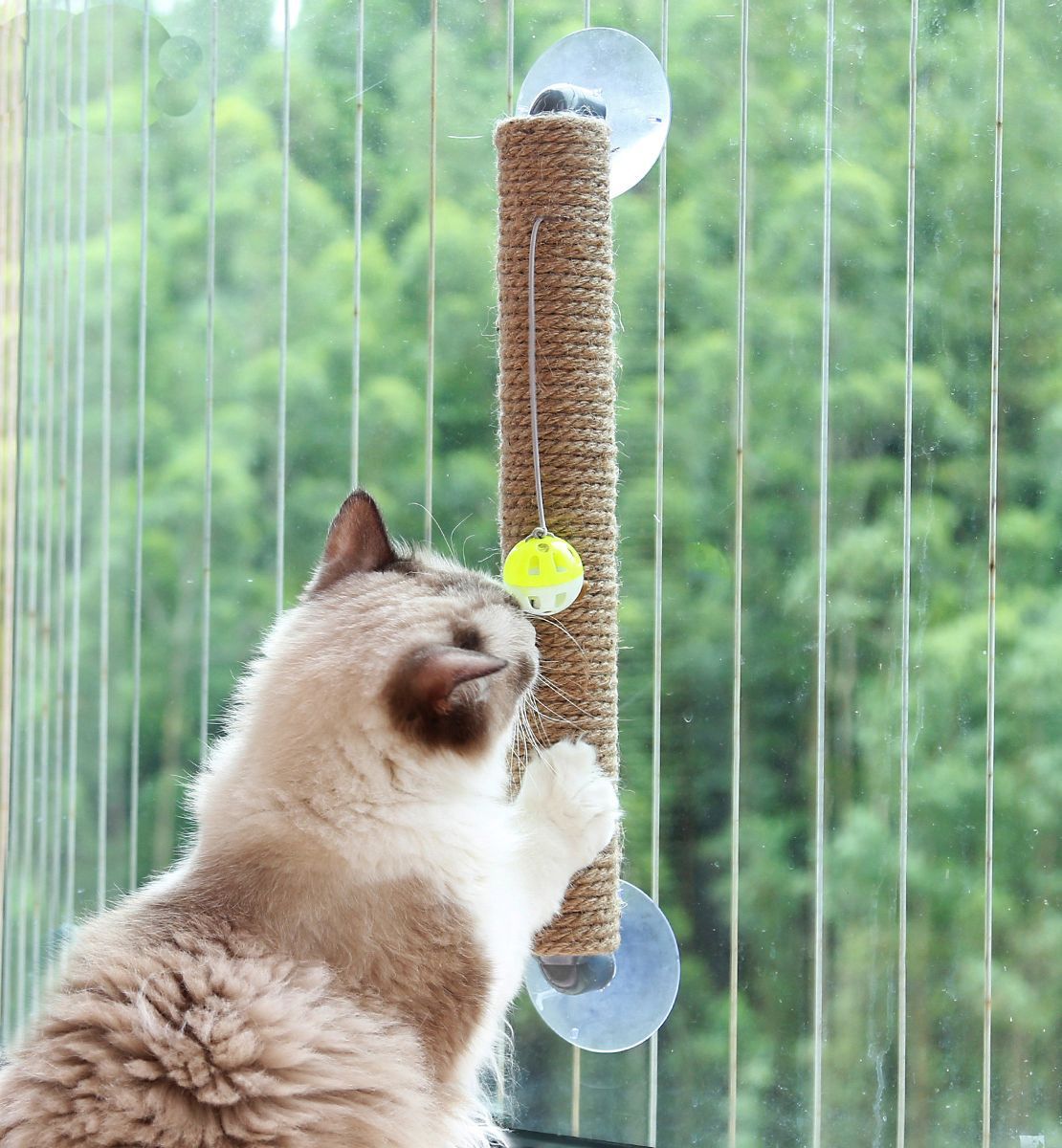 Pet Life Stick N Claw Sisal Rope and Toy Suction Cup Stick Shaped Cat Scratcher