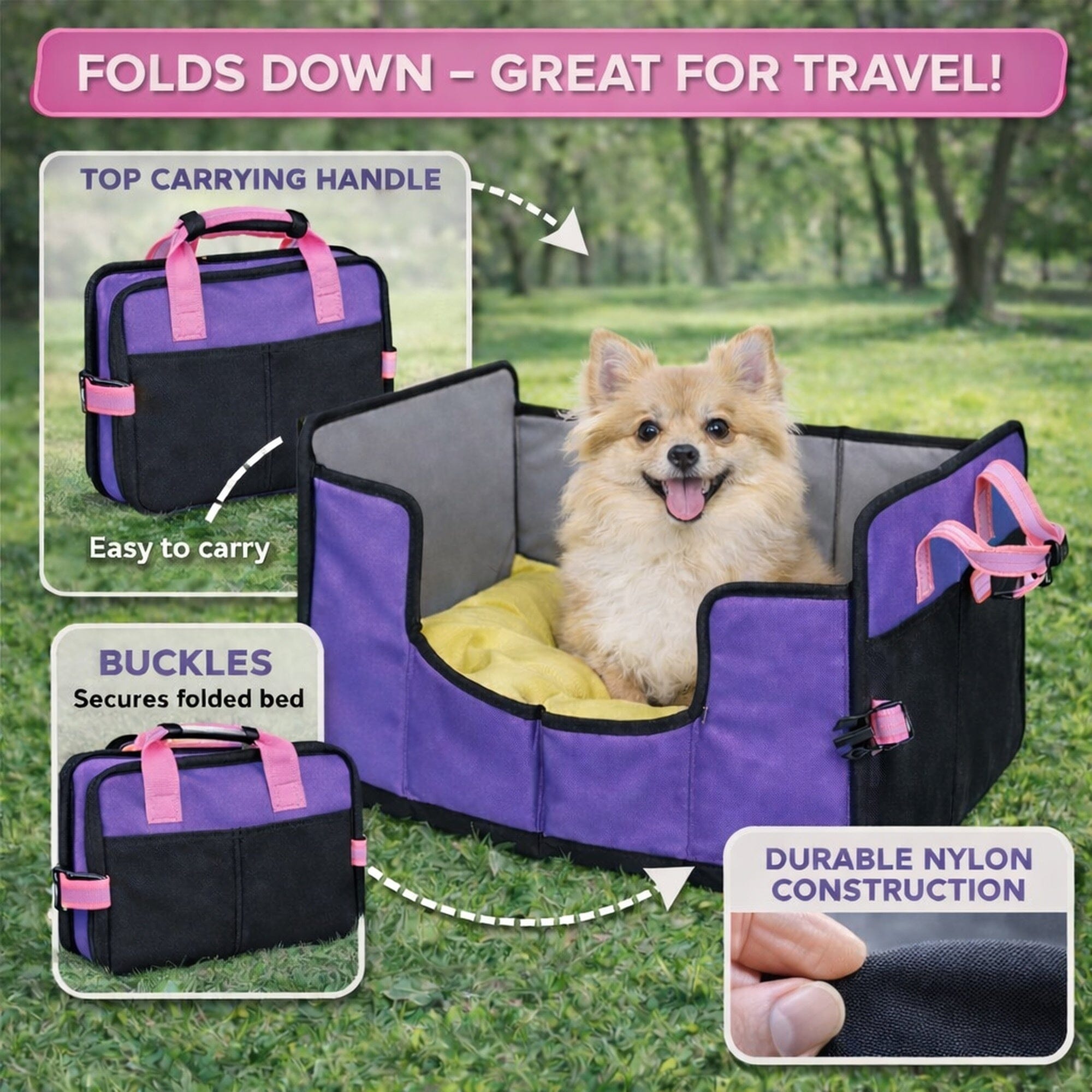 Pet Life Travel-Nest Folding Travel Cat and Dog Bed
