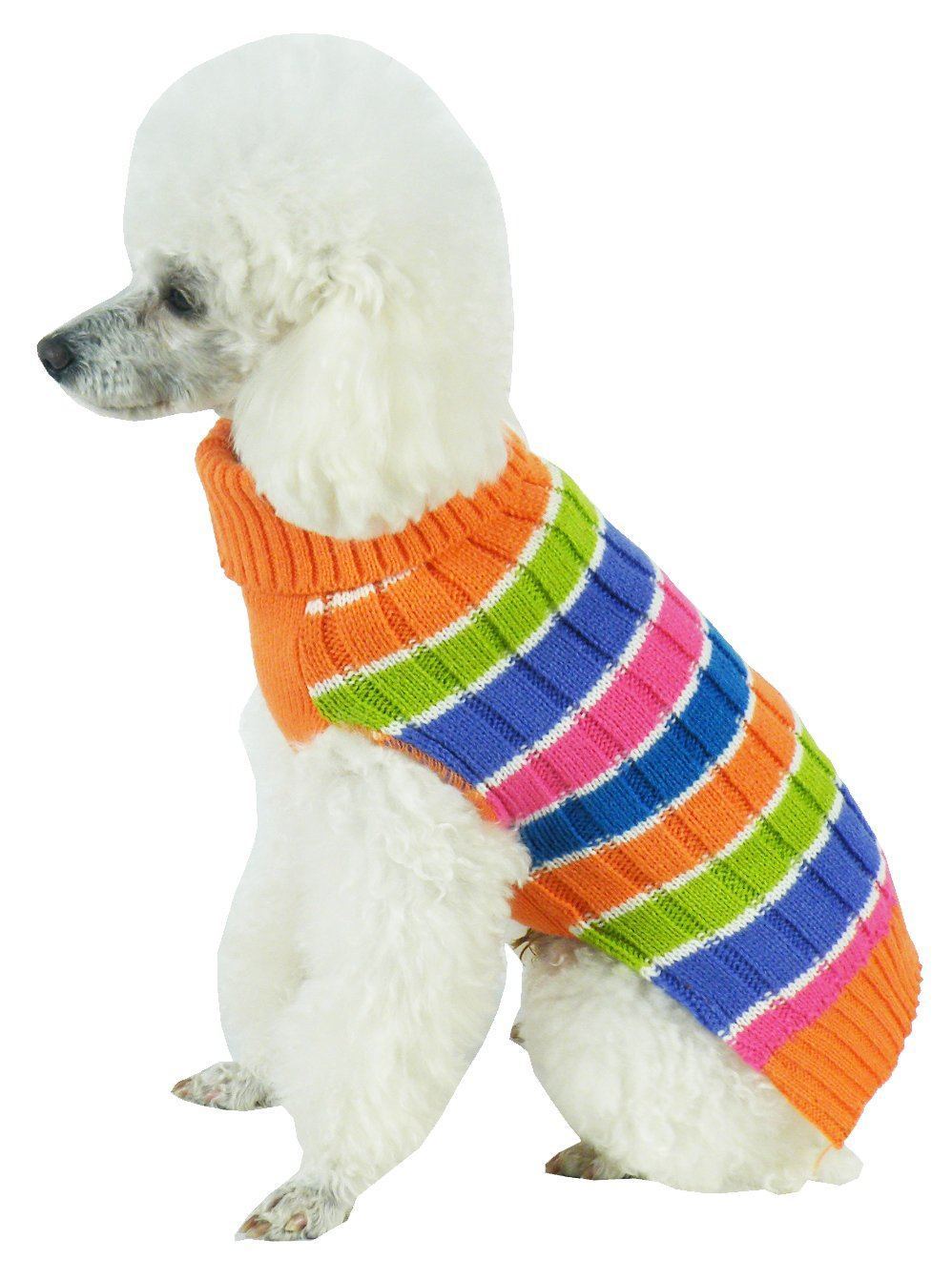 Pet Life Tutti-Beauty Rainbow Heavy Cable Knitted Ribbed Designer Turtle Neck Dog Sweater