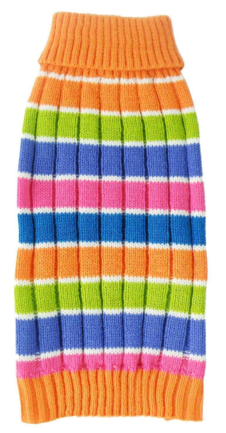 Pet Life Tutti-Beauty Rainbow Heavy Cable Knitted Ribbed Designer Turtle Neck Dog Sweater
