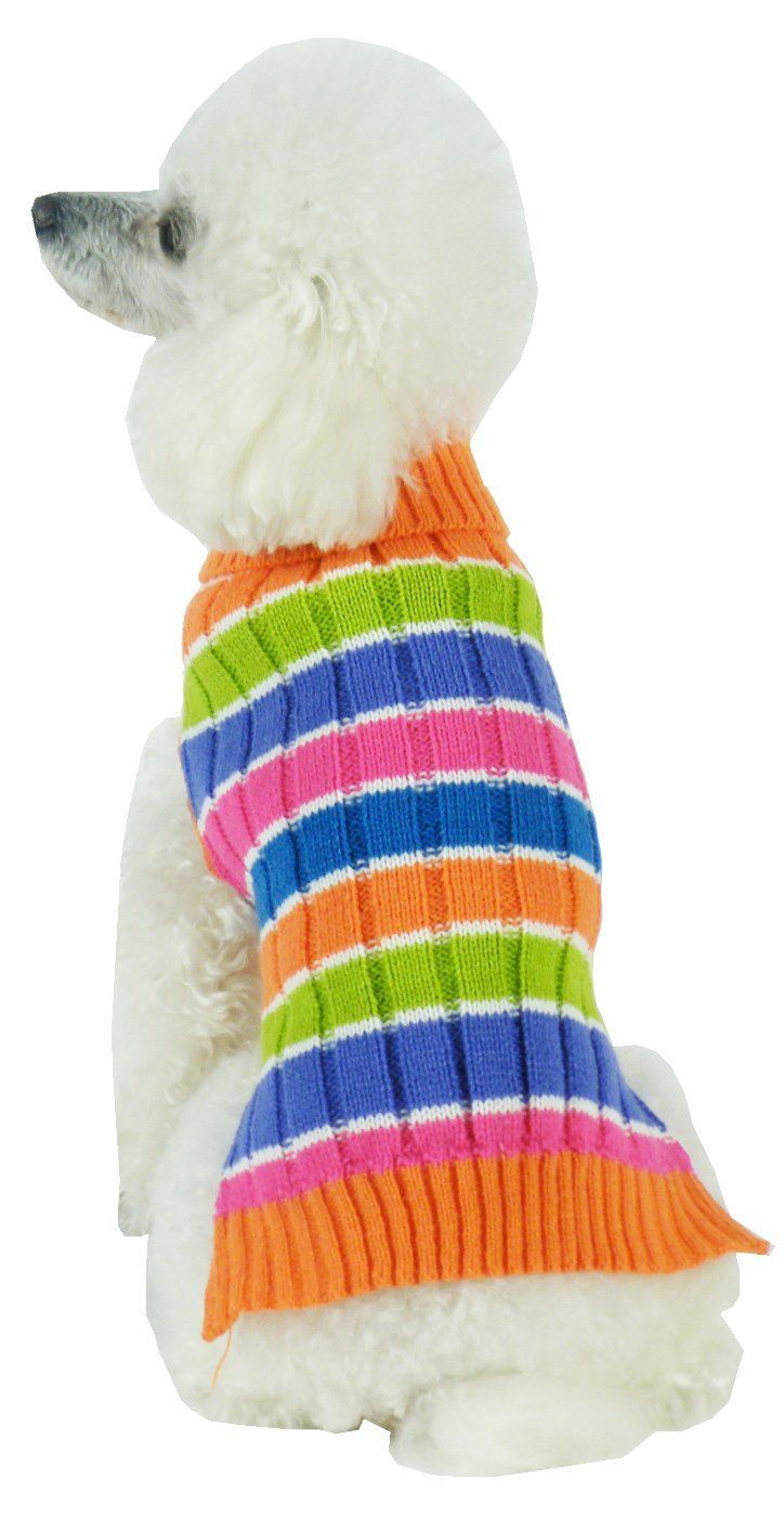 Pet Life Tutti-Beauty Rainbow Heavy Cable Knitted Ribbed Designer Turtle Neck Dog Sweater