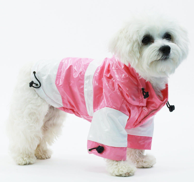 Pet Life Two-Tone Waterproof Adjustable Dog Raincoat Jacket w/ Removable Hood