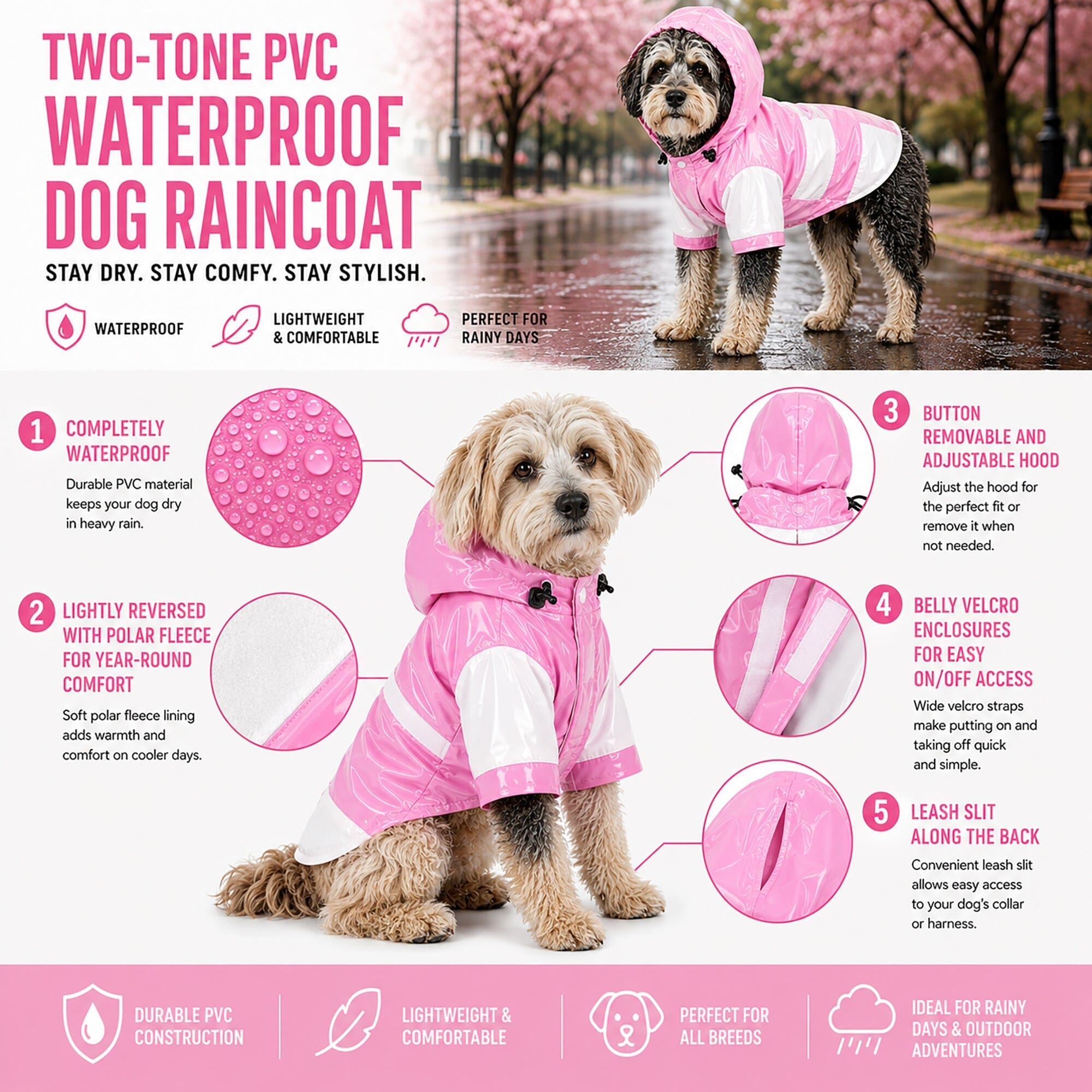 Pet Life Two-Tone Waterproof Adjustable Dog Raincoat Jacket w/ Removable Hood | HT Animal Supply