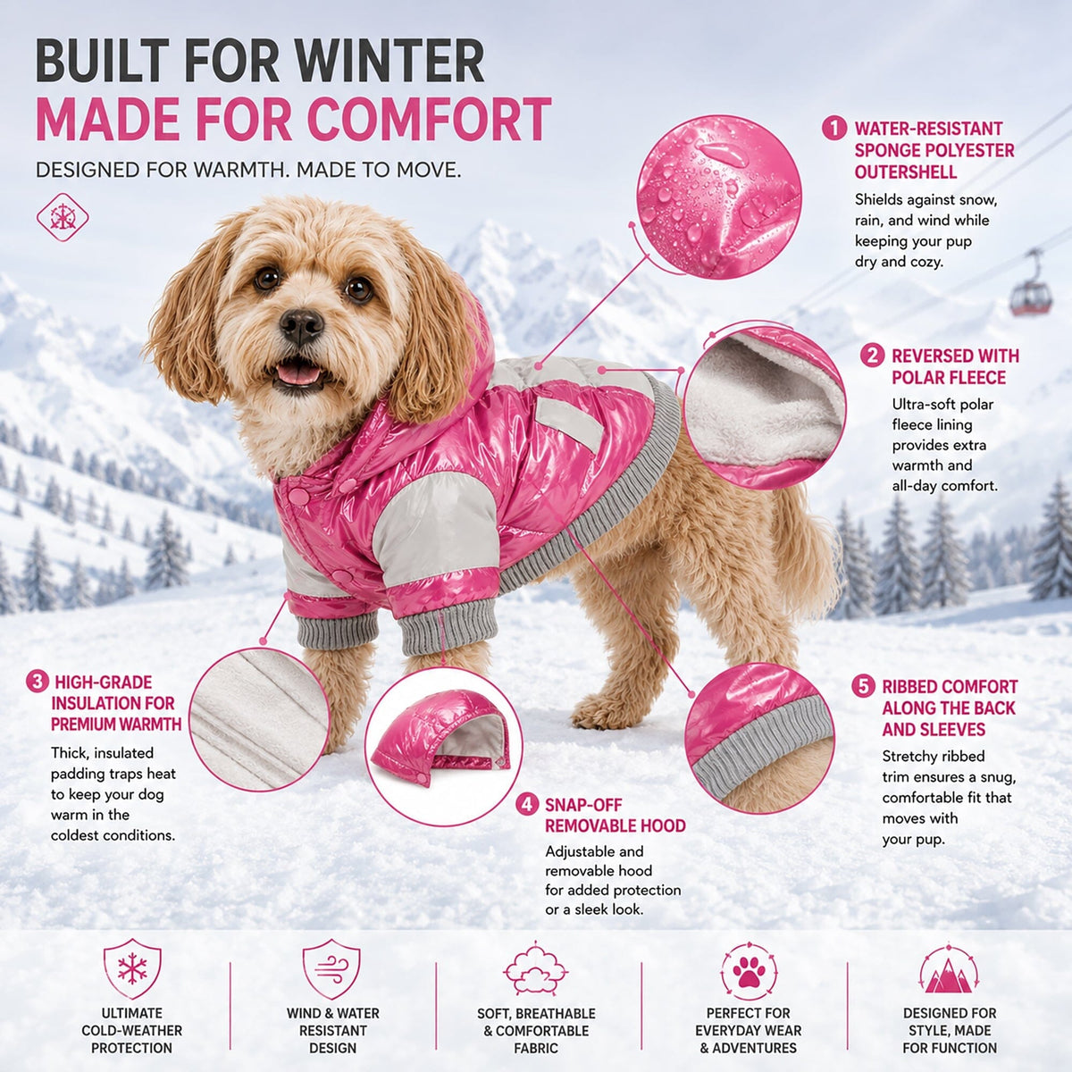 Pet Life Vintage Aspen 3M Insulated Sporty Ski Dog Jacket w/ Removable Hood | HT Animal Supply