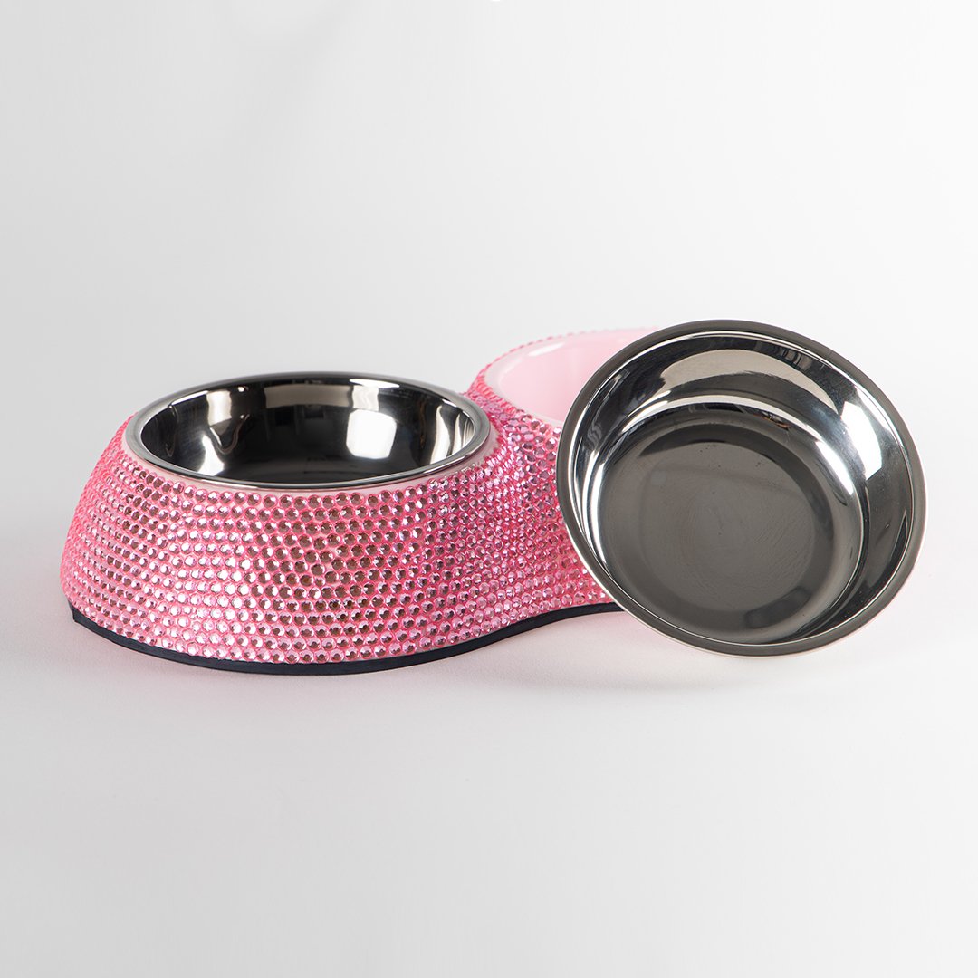 Hello Doggie Crystal Dining Crystal Silver Dog Bowl
