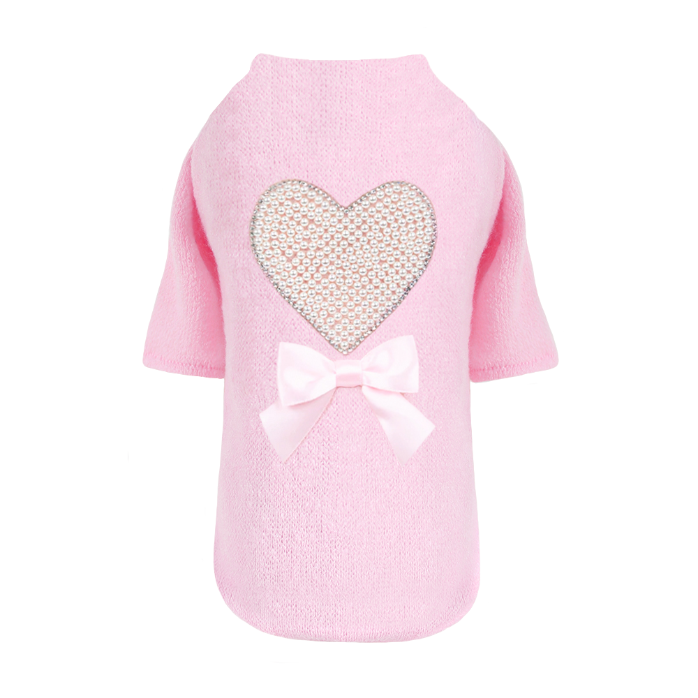 Hello Doggie Pearl Heart Satin Pink Dog Sweater