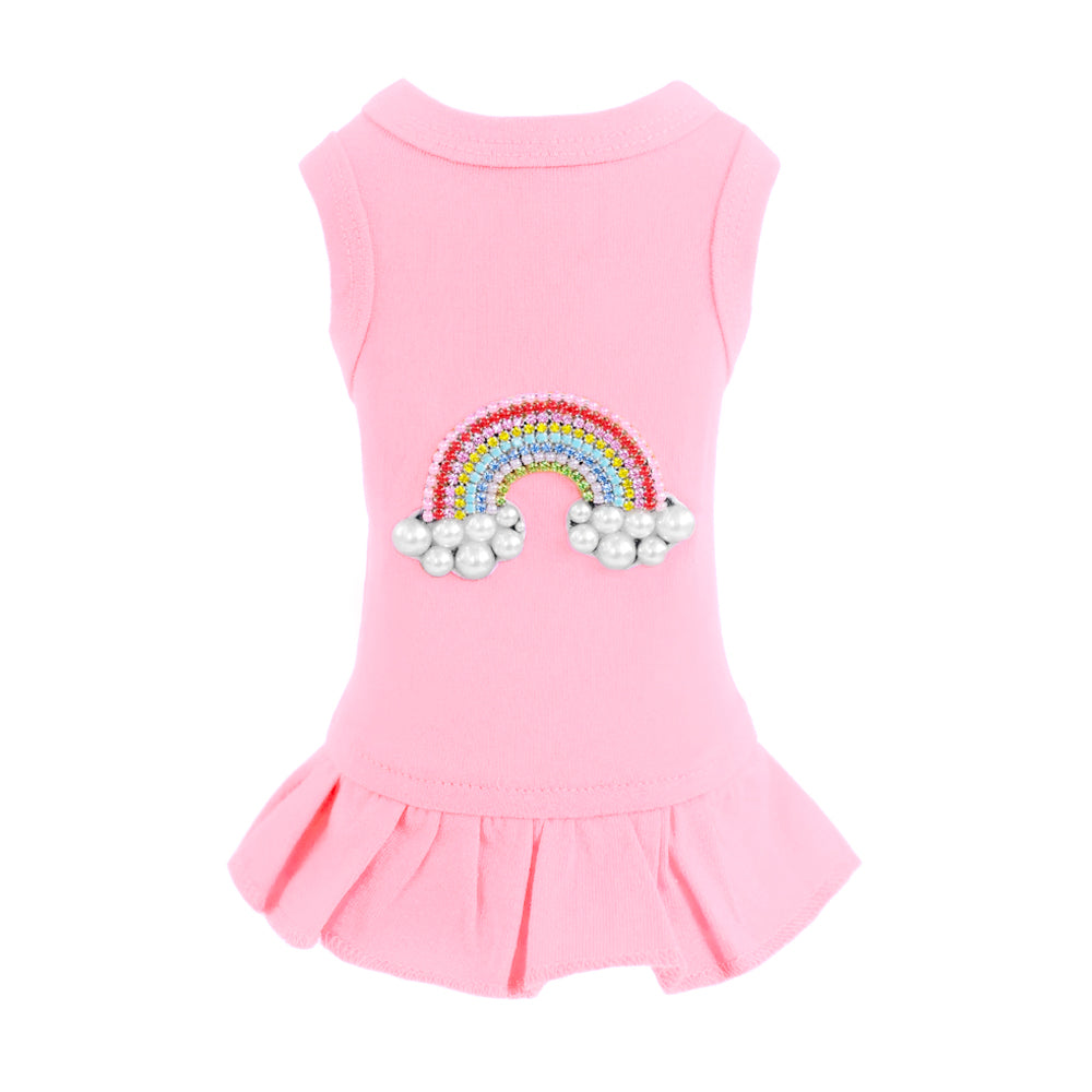 Hello Doggie Rainbow Cotton Crystal Pink Dog Dress