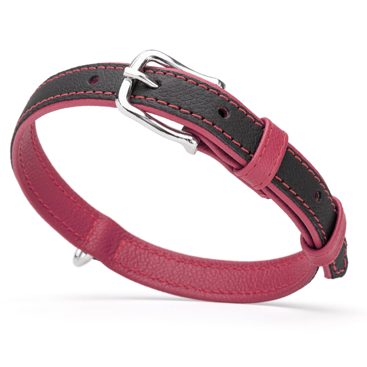 Dogline Soft Leather Dual-Color Flat Dog Collar