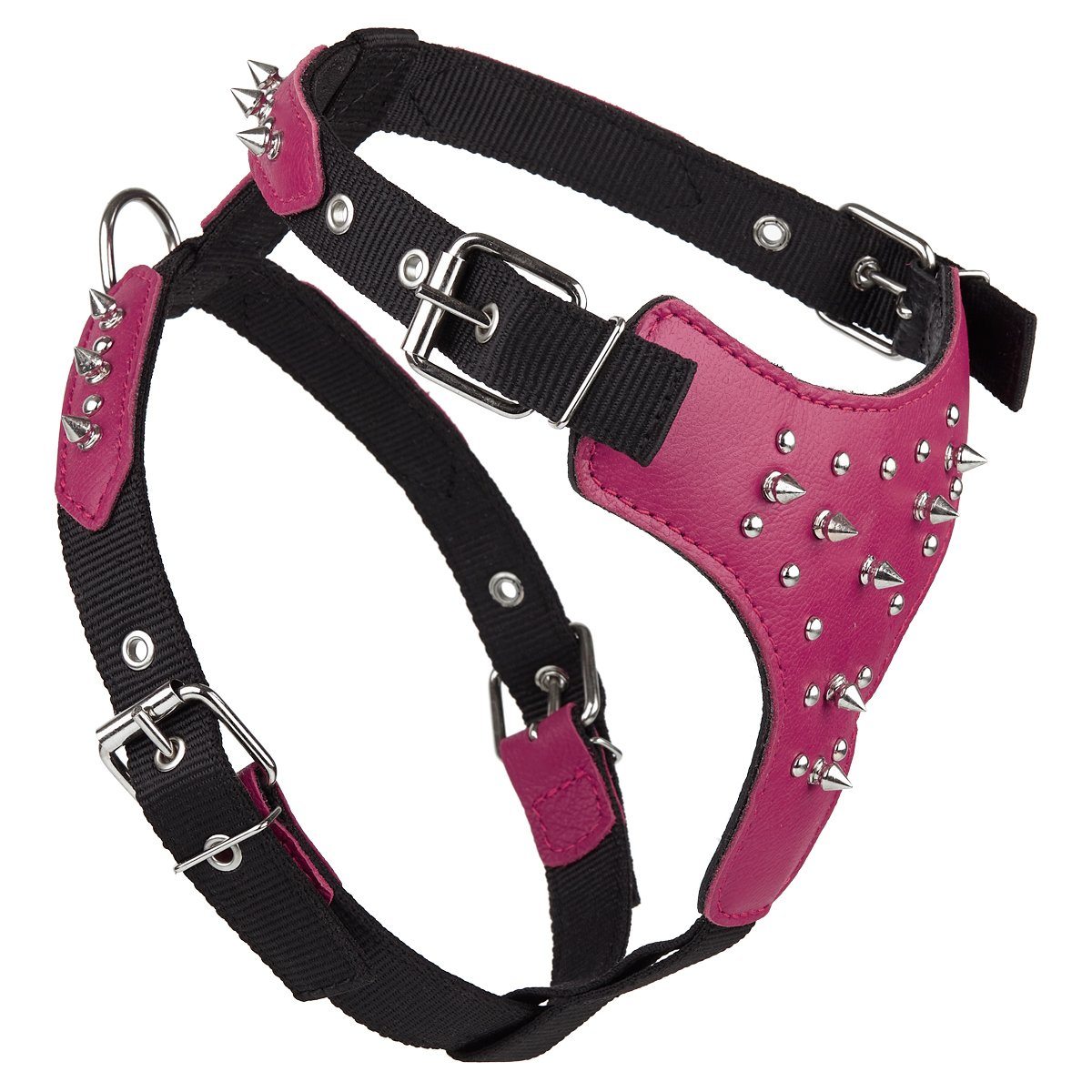 Dogline Leather with Nylon Spiked Dog Harness