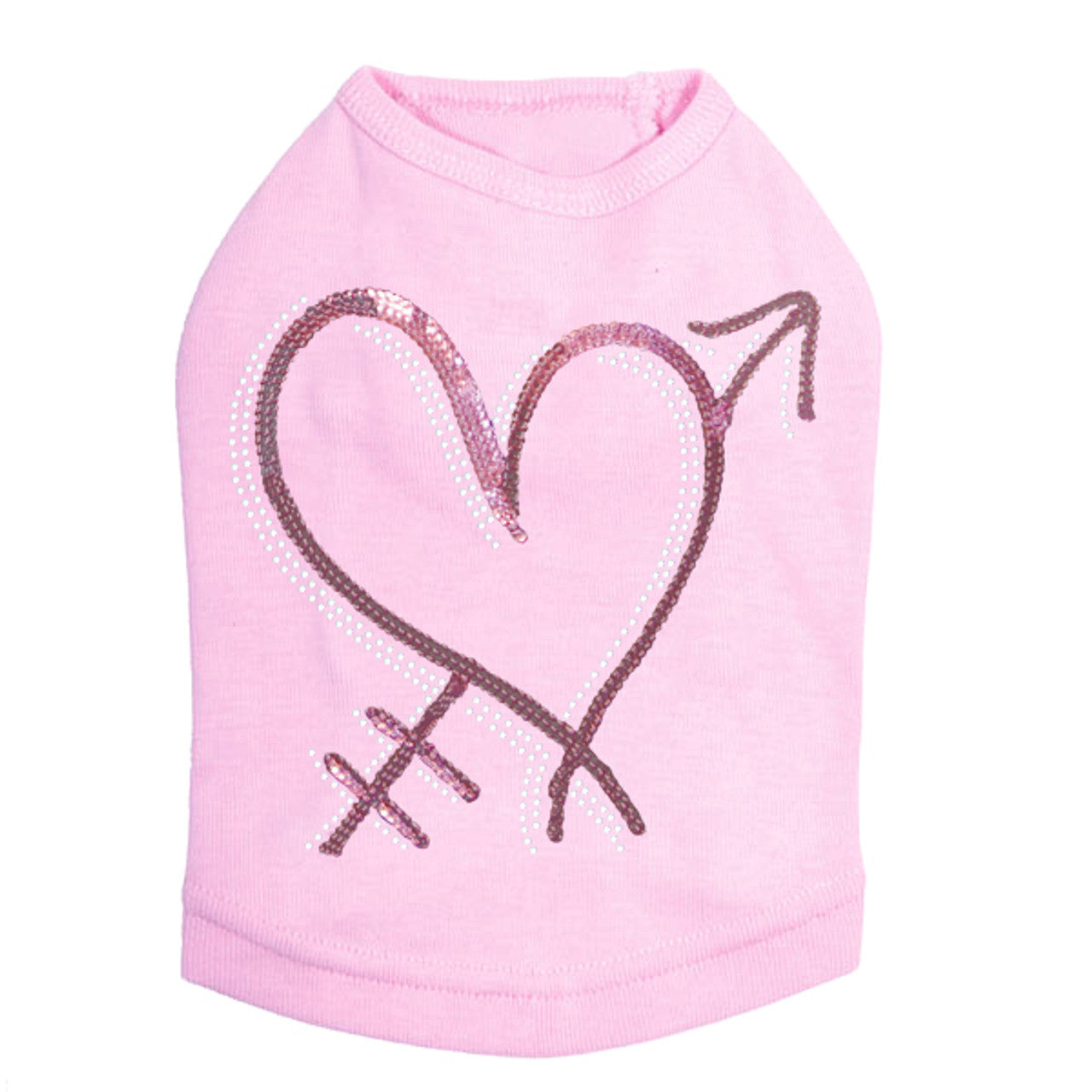 Pink Sequin Heart with Arrow - Dog Tank
