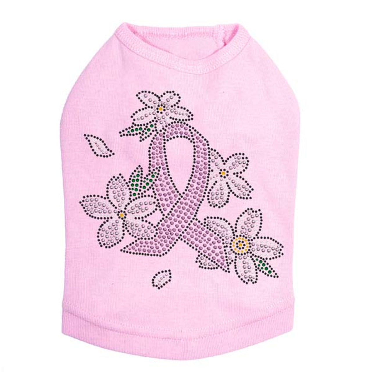 Pink Ribbon with Flowers - Dog Tank