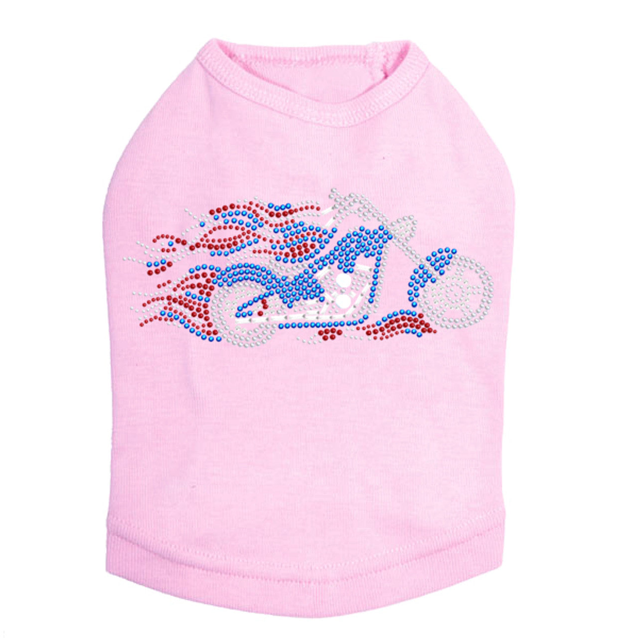 Motorcycle - Large Red, White, & Blue with Flames - Dog Tank