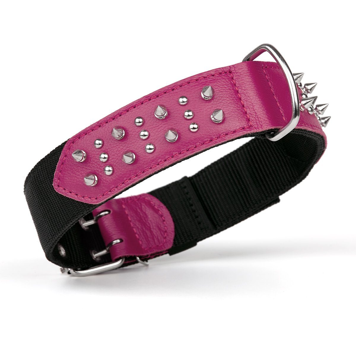 Dogline Leather with Nylon Spiked Dog Collar