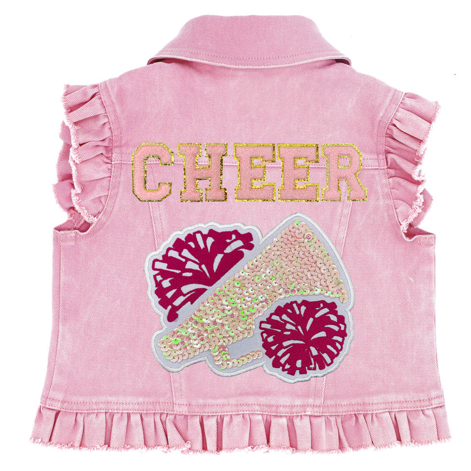Cheer with Megaphone & Poms - Kids Denim Vest