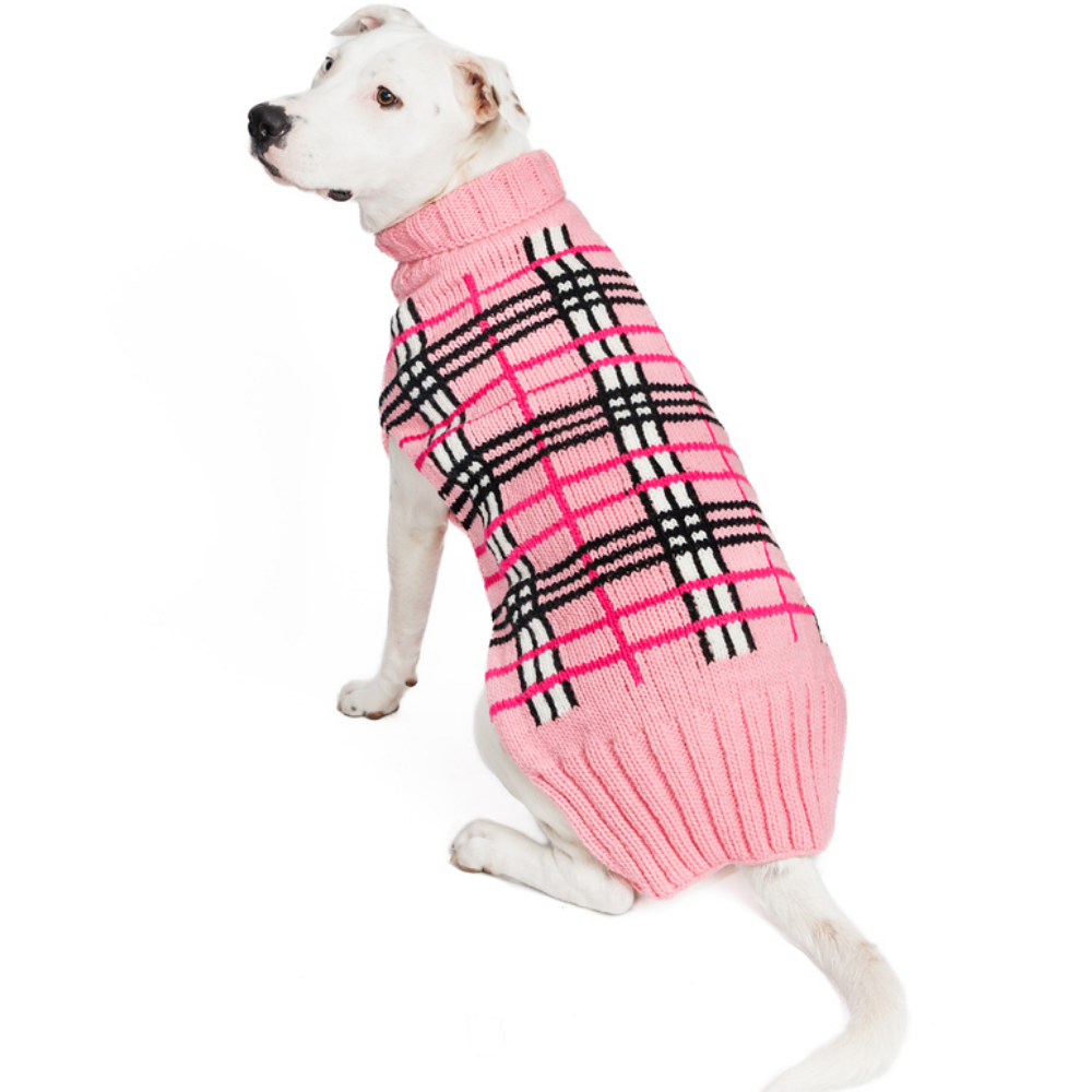 Chilly Dog Derby Pink Plaid Knit Wool Dog Sweater