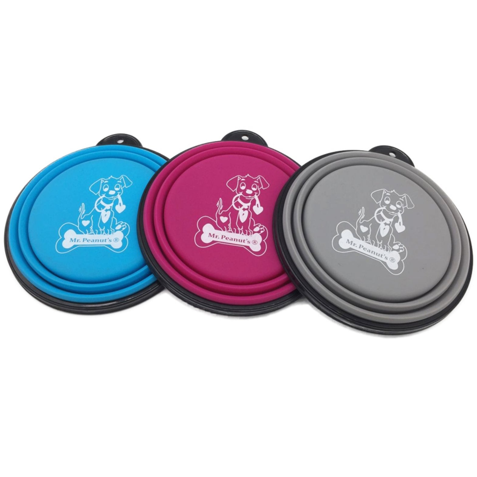 Mr. Peanuts 3 Pak XL (25oz) Collapsible Silicone Bowls with Color Matched Carabiner Clips