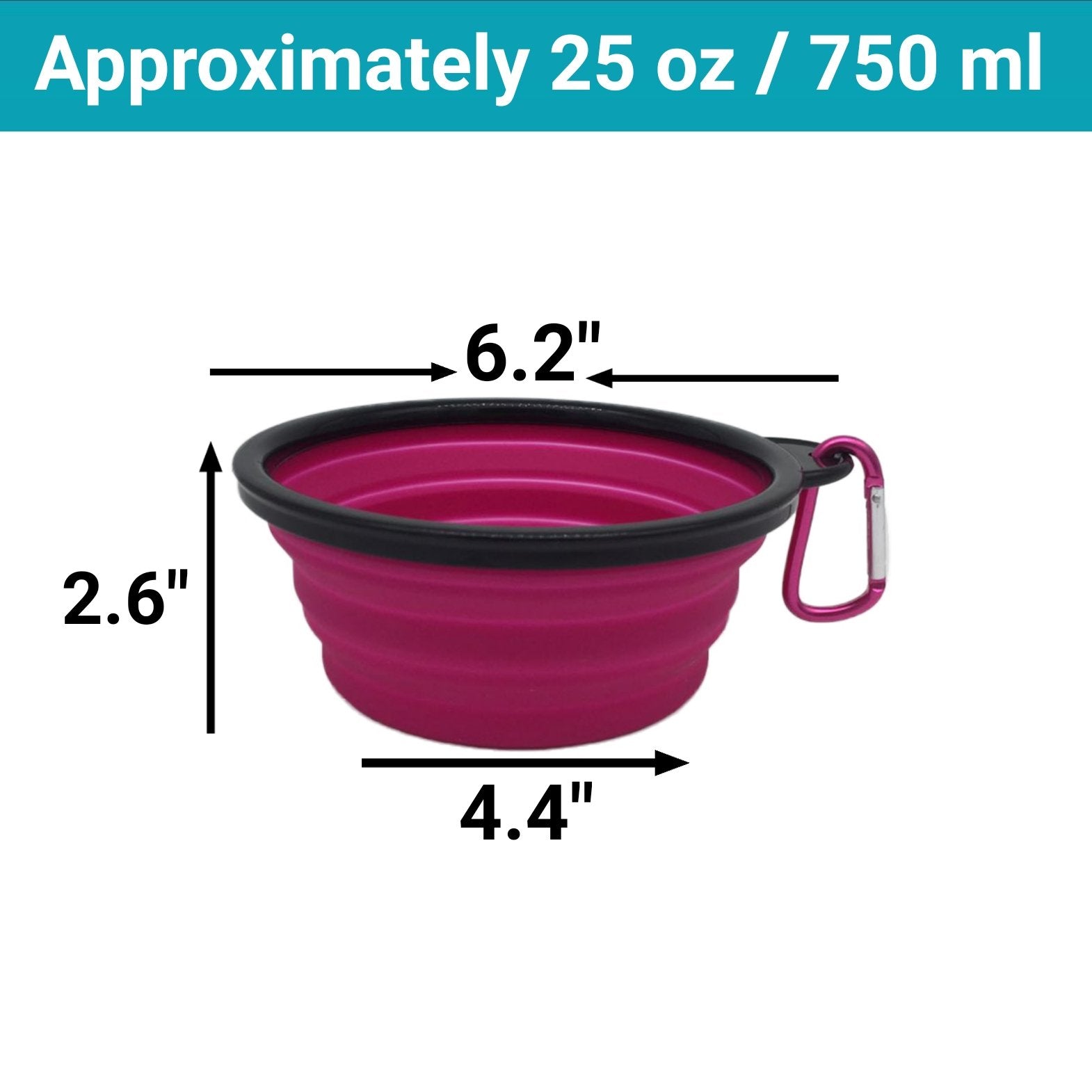 Mr. Peanuts 3 Pak XL (25oz) Collapsible Silicone Bowls with Color Matched Carabiner Clips