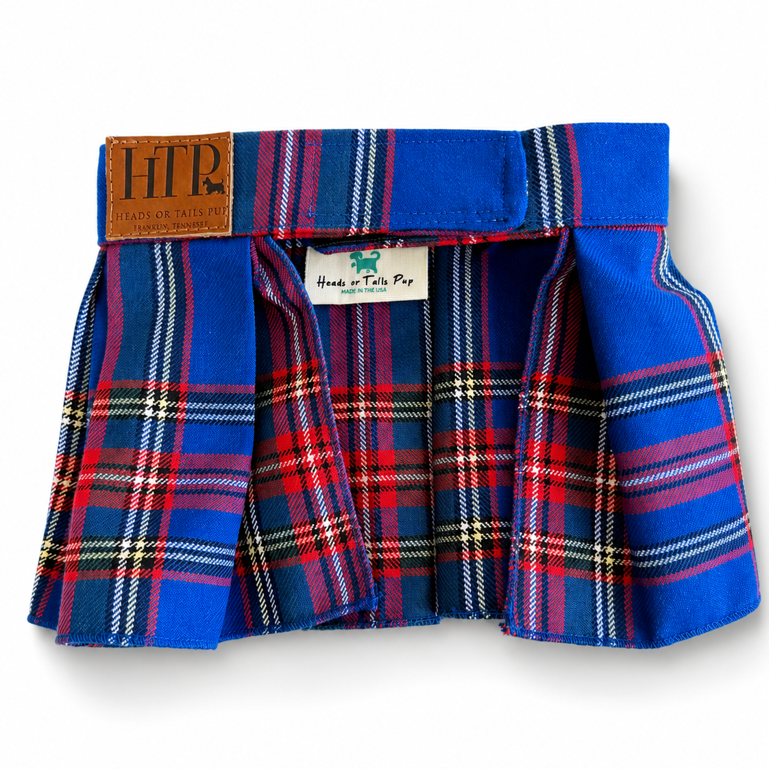 Heads or Tails Pup Red & Blue Plaid Dog Skirt