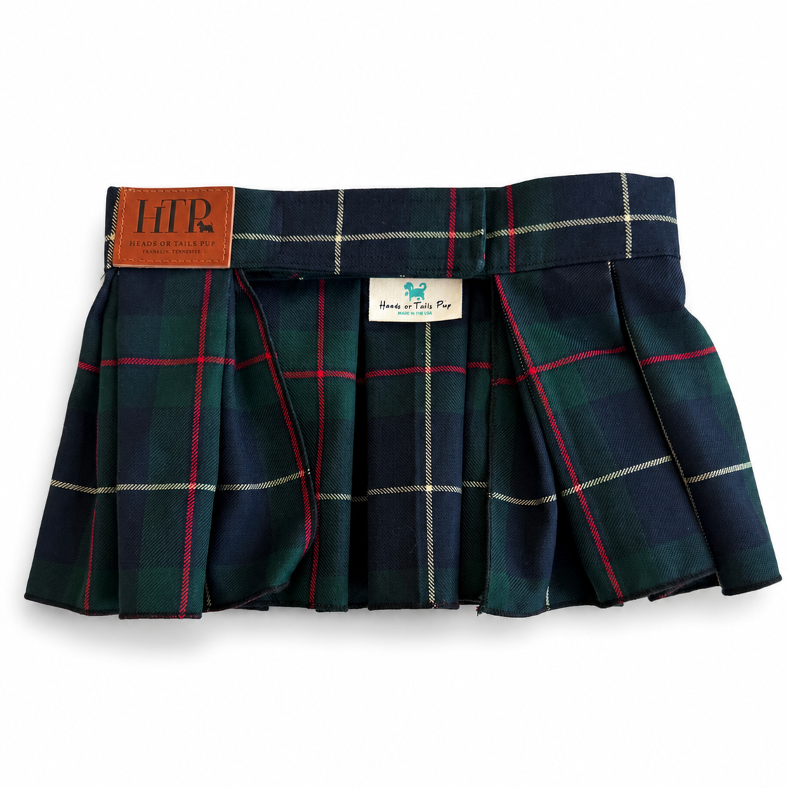 Heads or Tails Pup Green Plaid Dog Skirt