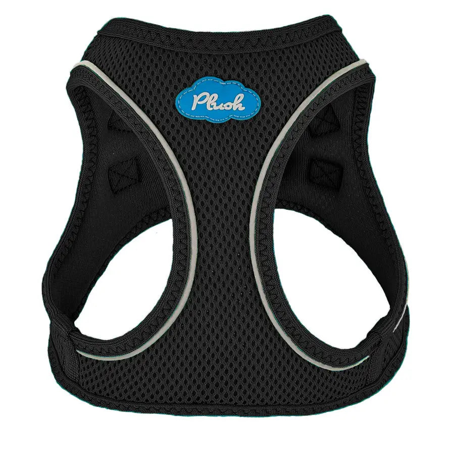 black step-in dog harness breathable air mesh on white background