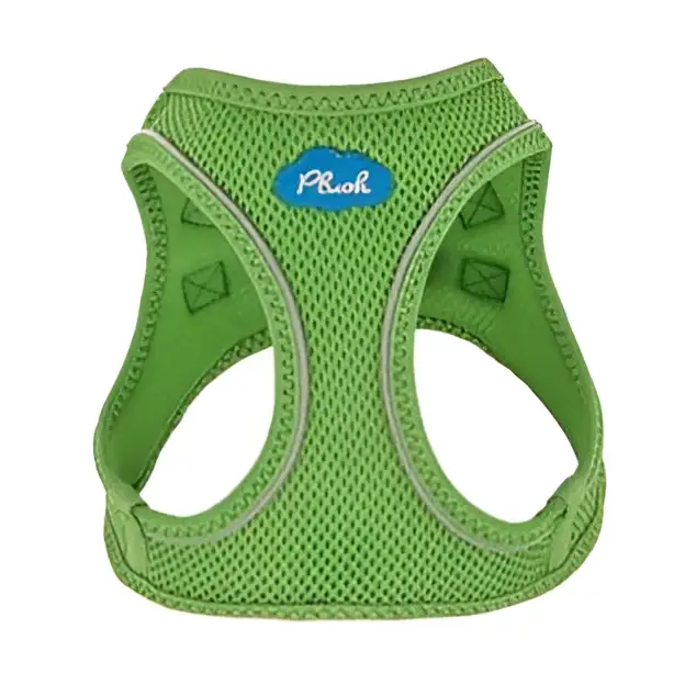 grass green step-in dog harness breathable air mesh on white background