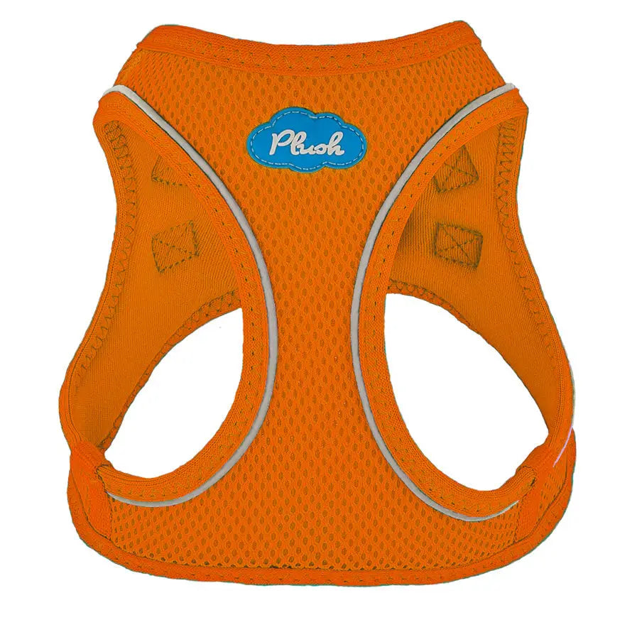 orange step-in dog harness breathable air mesh on white background