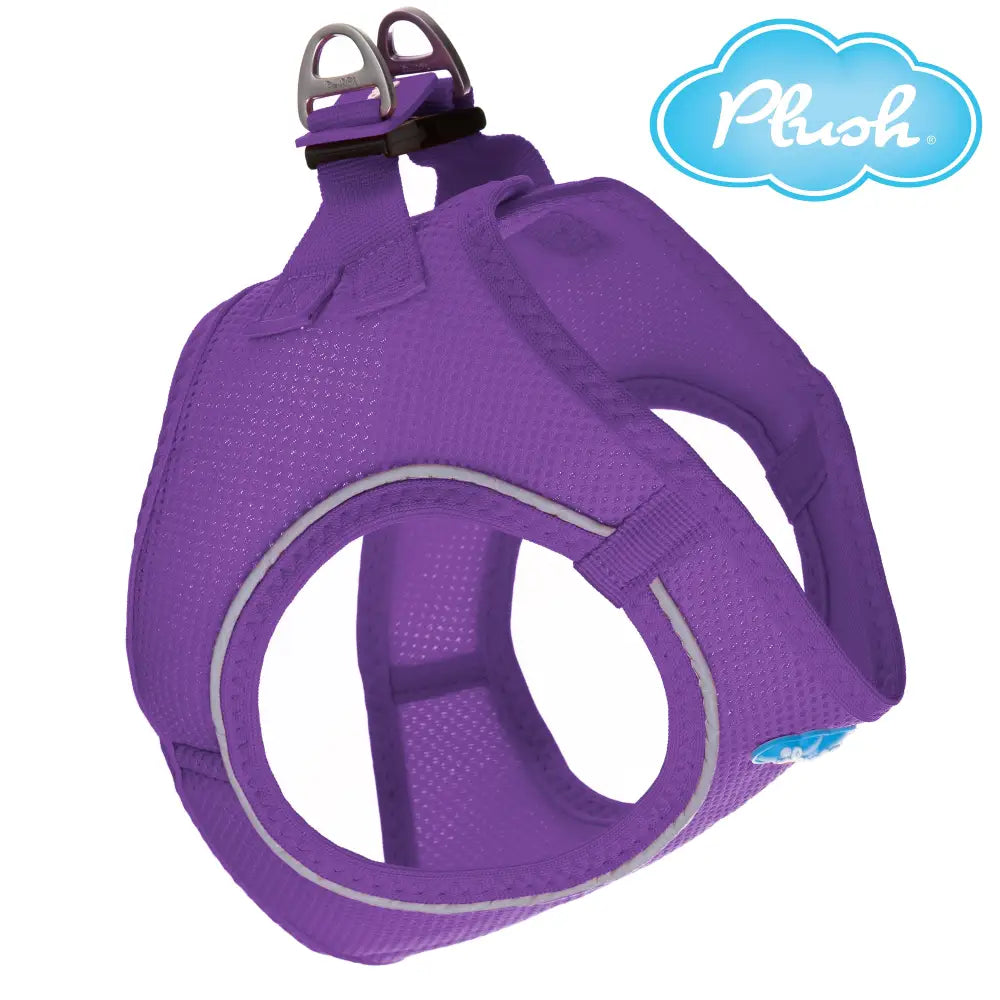 purple step-in dog harness breathable air mesh on white background