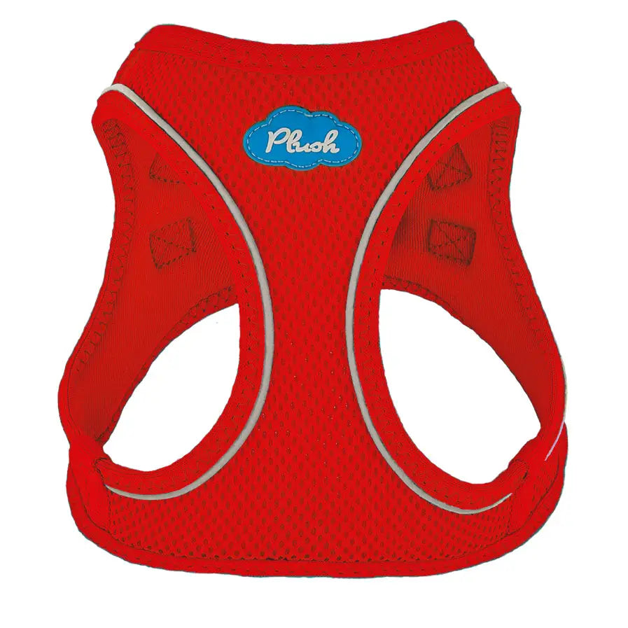 red step-in dog harness breathable air mesh on white background