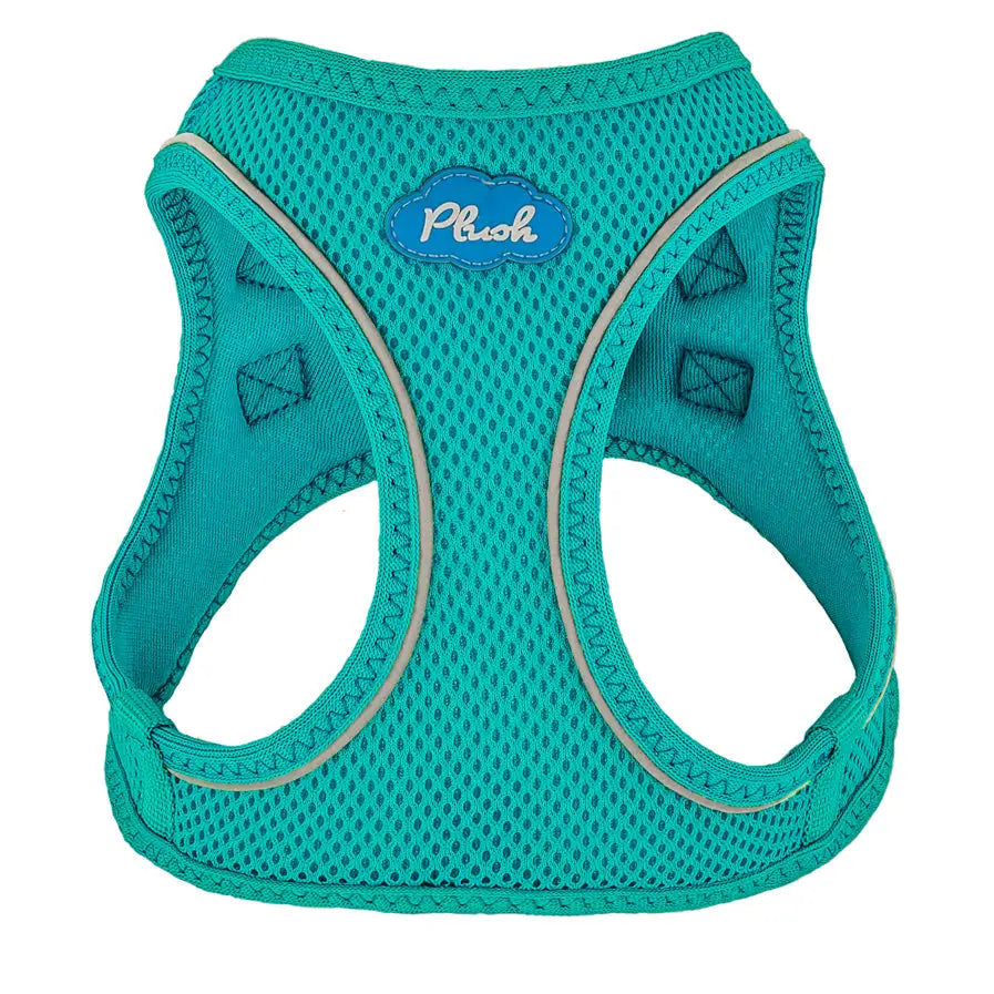turquoise step-in dog harness breathable air mesh on white background