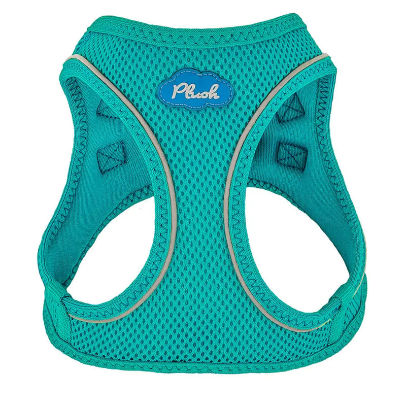 turquoise step-in dog harness breathable air mesh on white background