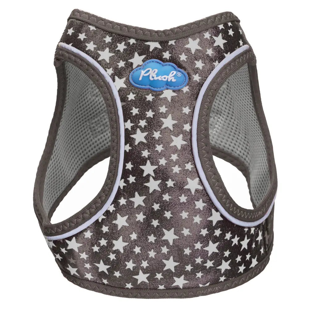 gunmetal step-in dog harness glow in the dark glitter on white background