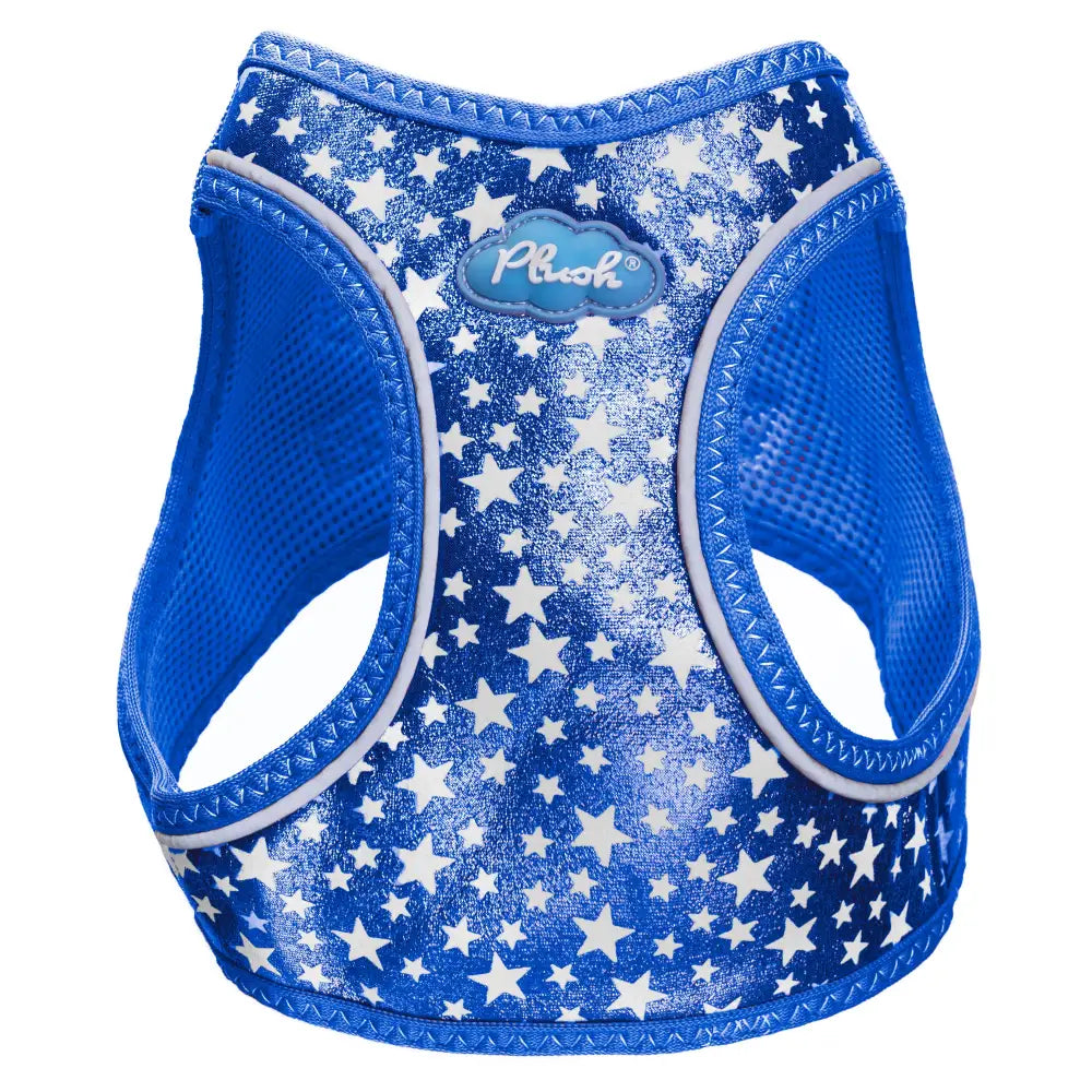 navy step-in dog harness glow in the dark glitter on white background