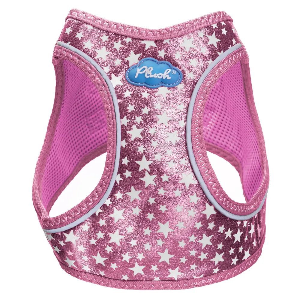 pink step-in dog harness glow in the dark glitter on white background
